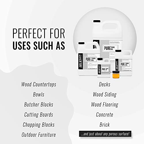 Real Milk Paint, Pure Tung Oil For Wood Finishing, Cutting Boards, Outdoor Furniture, Butcher Blocks, Wood Flooring, Food Grade, Waterproof, 1 Gallon #TOP4