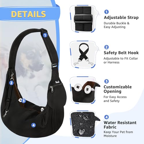 SlowTon Dog Carrier Sling - Thick Padded Shoulder Strap Adjustable Dog Carriers for Small Dogs, Puppy Carrier Purse for Pet Cat with Front Zipper Pocket Safety Belt Machine Washable (BN, XS) by SlowTon - Image 2