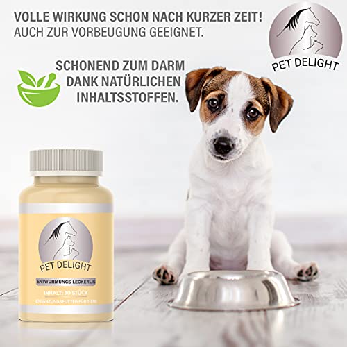 Pet Delight Wurm Leckerlis, das pflanzliche Mittel für Hunde und Katzen als natürliche Wurmkur - Hund + Katz & Vögel - Animal & Dog Dewormer, Wurm (1 Packung)