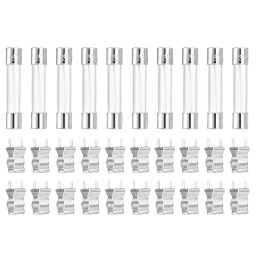 MECCANIXITY Glass Tube Fuses, 6x30mm 12A 250V Quick Fast Blow Glass Cartridge Tube Fuse with 20pcs Safety Clip for Replacing or Repairing Many Home Electronics(Pack of 10)