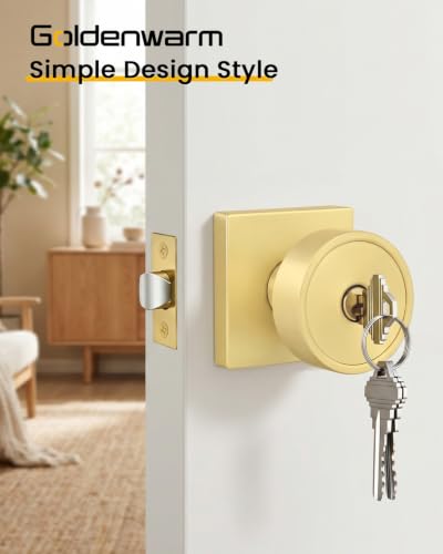 Image of Goldenwarm Gold Entry Door Knob with Lock and Key, Zinc Alloy Keyed Alike Exterior Door Knobs for Front Door, 2 Pack