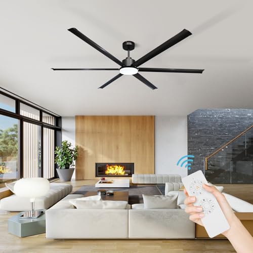 GESUM 84 Inch Ceiling Fans with Light, Industrial Ceiling Fan with 6 Aluminum Blades, Reversible, 6-Speeds, Large Ceiling Fan for Porch/Garage/Shop (Black) by GESUM - Used condition - Image 2
