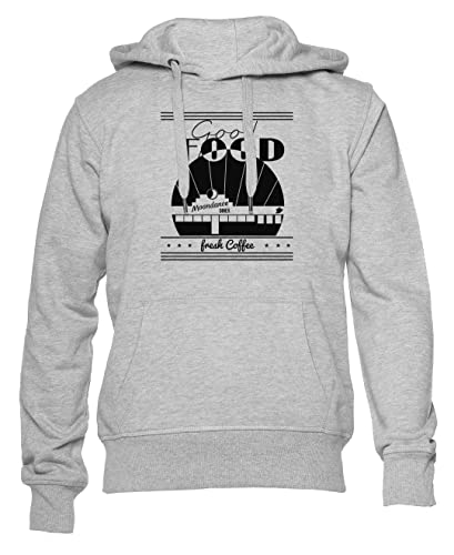 GUNMANTOR Good Food Fresh Coffee Sudadera Gris para Hombre Mujer Unisex Manga Larga Cuello Redondo Hoodie Grey Unisex XXXL