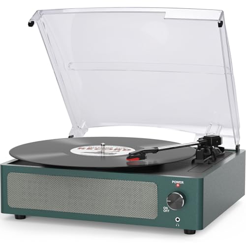 Record Player for Vinyl Turntable with Built-in Wireless Receiver & 2 Stereo Speakers 3 Speed 3 Size LP Players Portable Turntables for Vinyls Records Headphone AUX RCA Auto Stop New Sleek Dark Blue