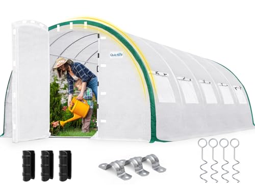 Quictent 25x10x6.6 FT Premium Greenhouse for Outdoors with 2 Door Frames Reinforced Top Structure & Cover Large Heavy Duty Walk-in Tunnel Hoop Green House for Garden Backyard Flower Winter White