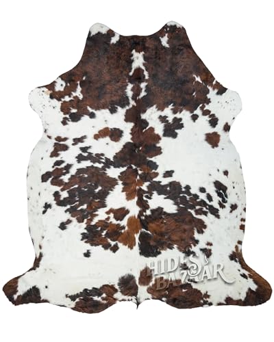 HIDES BAZAAR Natural Cowhide Rug for Home & Office Premium Light Tricolor Cowhide Rug with Mixed Brown, Black & White Patterns - Cow Hide Rugs Made with Tanned Leather - Cow Hide Rugs 5x7 ft