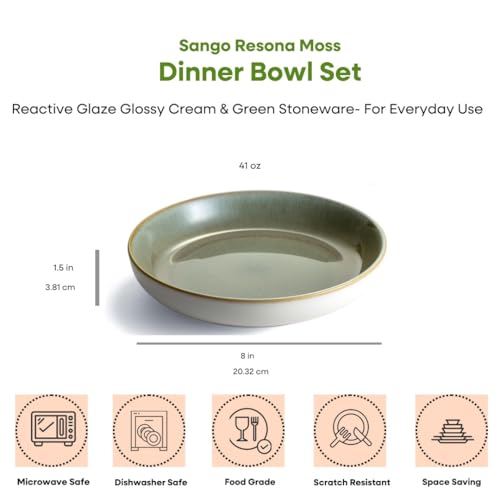 Sango Resona Moss Green Stoneware Bowls (Set of 4) – Durable Stoneware with Reactive Glaze Finish, Microwave & Dishwasher Safe, Perfect for Everyday Dining & Entertainment by SANGO - Used condition - Image 2