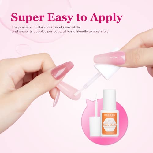 Modelones Nail Glue For Acylic Nails Brush On Nail Tips Nail Glue For Press On Nails 2Pcs Super Strong Nail Bond Adhesive Nail Glue For Fake Nails No Cure 7Ml #TOP4