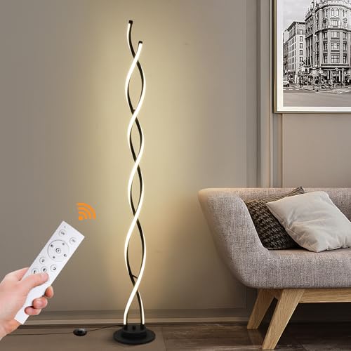 AManLife Lampadaire sur pied salon, LED Lampadaire, Lampe Salon 3 températures de couleur et 5 niveaux de luminosité, 140 cm - Lampe sur pied noir pour...