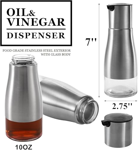 Image of 2-Pieces Olive Oil Dispenser Bottle | Glass & Stainless Steel Cruet with Drip-Free Spout | Perfect for Cooking Oil, Vinegar & Dressings | Leak-Proof Pourer for Kitchen, Home & Restaurant Use (310ML)