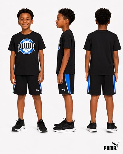 Image of PUMA Boys Short Set - 2 Piece Short Sleeve Crewneck Performance Graphic Tees and Athletic Mesh Shorts for Boys (Sizes: 4-16)