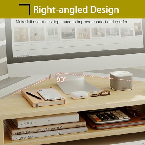 Support d'angle en bois pour écran d'ordinateur à 2 niveaux pour optimiser le bureau