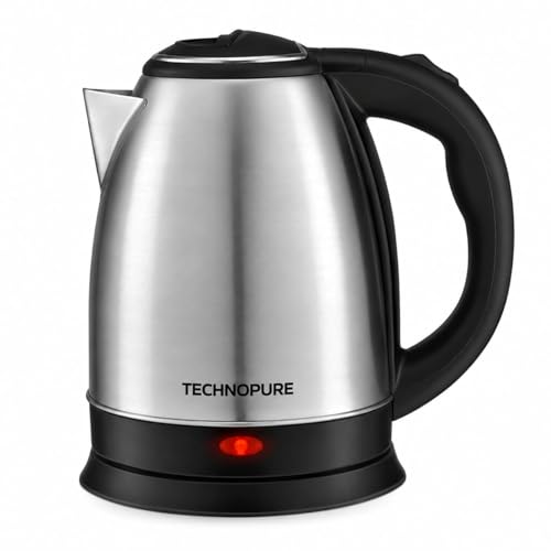 Image of Technopure 1.8L Electric Kettle | 1500 Watt Fast Boiling Stainless Steel Water Boiler | Auto Cut Off | Dry Boil Protection | Cordless 360 Base | Tea, Coffee & Noodles Maker | Silver & Black (TP-011)