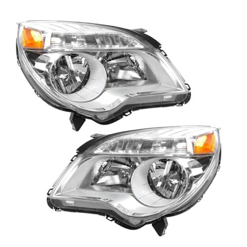 Image of TRQ 2 Piece Headlight Assembly Set Chrome Bezel Driver & Passenger Side Compatible with Chevrolet Equinox LS LT 2010-2015 Equinox L 2015 GM2502338 GM2503338 23308253 23308254