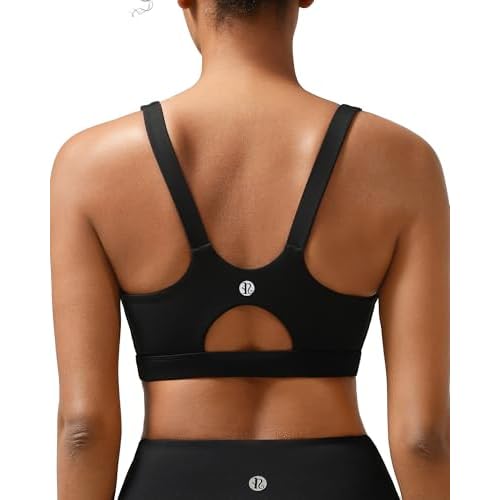 RUNNING GIRL Sports Bra for Women High Support, Molded Cup High Impact Sports Bras for Women with Sewn in Pads Black Small