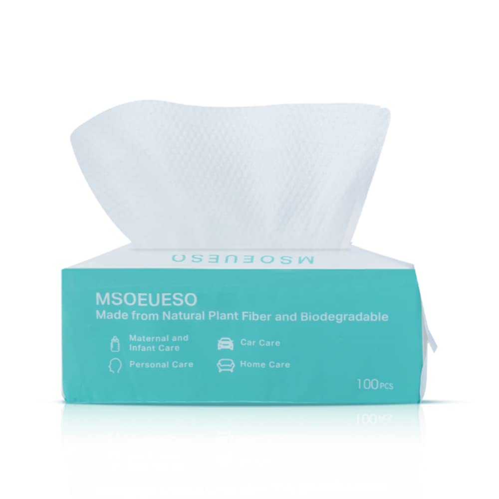MSOEUESO Soft Dry Wipes Cotton Facial Tissues, 100 Count