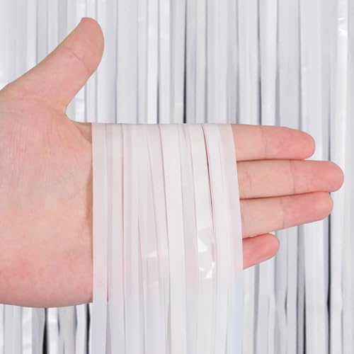 Image of 2 Pack Fringe Curtains Backdrops, Foil Fringe Curtains, Door Streamers for Birthday Wedding Bridal Shower Holiday Graduation Party Decorations, Photo Booth Backdrops, White