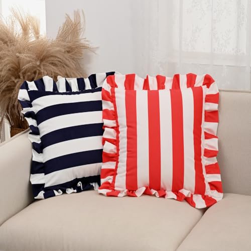 vctops Ruffle Square Throw Pillow Covers Boho Red and White view 5