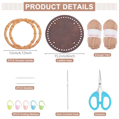 FREEBLOSS DIY Bamboo Handle Handbag Crochet Kit Crochet Bag Kit Including All Crochet Accessories Crochet Starter Kit for Beginners Crochet Yarn Crochet Hook Crochet Gift - Image 2