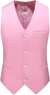 Chaleco de hombre simple de color sólido para negocios, casual, delgado, de un solo botonadura, chaleco formal, color rosa, talla M