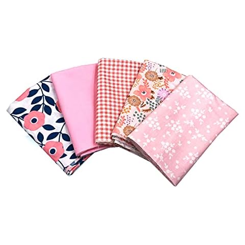 RayLineDo® 5PCS 48cmX48cm Pink Color Cotton Patchwork Fabric Bundle Squares Quilting Scrapbooking Sewing Art Craft Beds Curtains Pillows Pajamas Making Fabric Cover