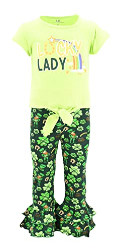 Image of Unique Baby 2 Piece Girls Double Ruffle Leggings and Short Sleeve Shirt Clothes Set Kid and Toddler Girl Outfit