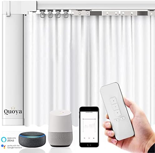 Quoya Smart Electric Curtain Track AT5810Up to 118inches (3 metres)- Motorised and Adjustable , with Automated Rail Motor with App, Voice, Remote Control, Compatible with Alexa, Google and Siri