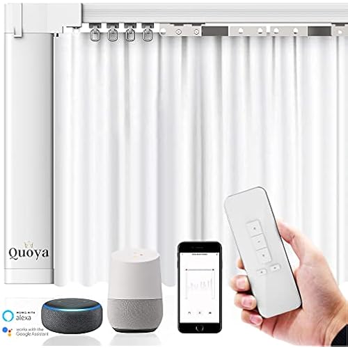 Quoya QL600 Motorized Smart Electric Curtain Track with Remote – Hidden Brackets, Automatic Curtain Opener, Compatible with Alexa, Google Home & Siri – App & Voice Control – up to 9.8 ft / 118 in