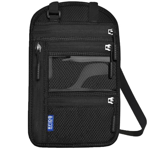 1 Pieza portadocumentos Viaje,Porta Documentos para Viaje con Bloqueo RFID,portadocumentos con Correa para Cuello Ajustable,Cartera de Cuello Pasaporte Hombre Mujer(Negro)