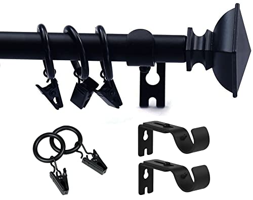 Urbanest Square Urn Adjustable Single Drapery Curtain Rod Set With 8 Rings, 5/8", 28-48", Black #TOP19