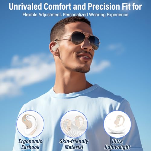 Image of Open Ear Earbuds, Bluetooth 5.4 Wireless Earbuds with Ear Hooks, 32H HiFi Stereo Open Ear Headphones with Clear Calls, IPX7 Lightweight Air Conduction Headphones for Workouts and Running, White
