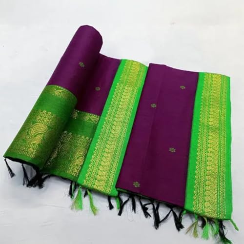 Image of Pure Kalyani Cotton Saree | Zari Border & Blouse Piece - Lata Gadwal Design | Traditional Saree
