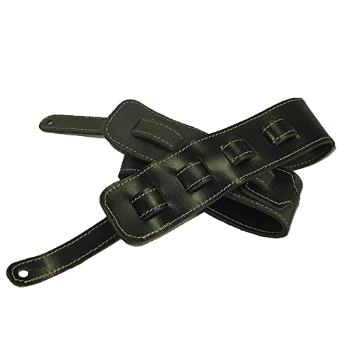 Zelikovitz Black Handmade Adjustable Guitar Strap Full Grain Buffalo Leather Stitched Edges