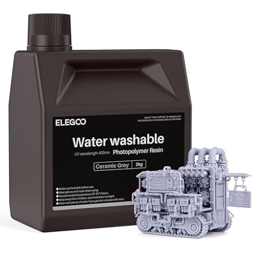 ELEGOO Water Washable 3D Printer Resin, 405nm UV Curing Photopolymer Resina for Mars Saturn Jupiter MSLA DLP LCD Impresora with Low Odor, 2000Gram Ceramic Grey