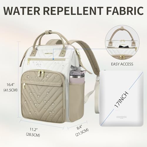 Image of VANKEAN 15.6Inch Laptop Backpack for Women Fashion Computer Work Bag, Large Capacity Waterproof Backpack, College Daypack Business Travel,(Beige-Khaki, 15.6 Inch)