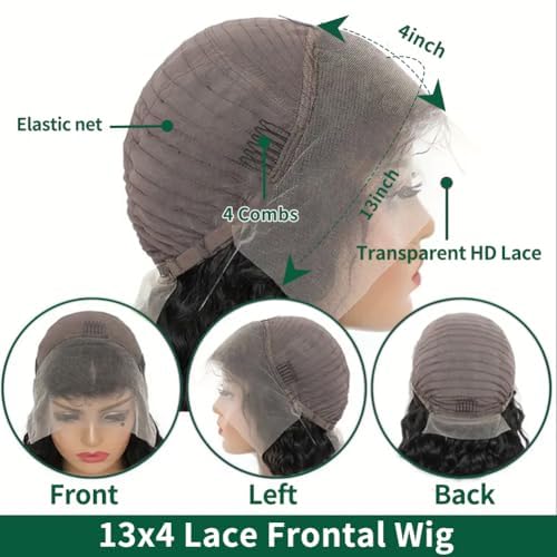 Durya Bob Wig Human Hair 220% Density 13x4 Deep Wave Lace Front Wigs Human Hair Curly Wigs for Black Women Short Bob Wigs Wet and Wavy Glueless Transparent Lace Frontal Wig Natural Hairline 16 Inch — view 4