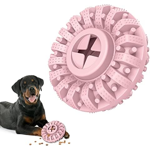 Lewondr Indestructible Dog Toys For Aggressive Chewers, Tough Rubber Natural Treat Dispenser, Interactive Dog Chew Toy for Boredom Medium Large Dogs, Dog Dental Care, Pink Cover