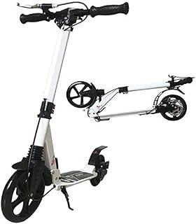 GTJF Kick Scooters Kick Scooter For Adult Kids Teens - Big Wheels Disc Hand Brake Folding Scooter With Dual Suspension Adjustable Height (Max 330 Lbs) (Color : White)