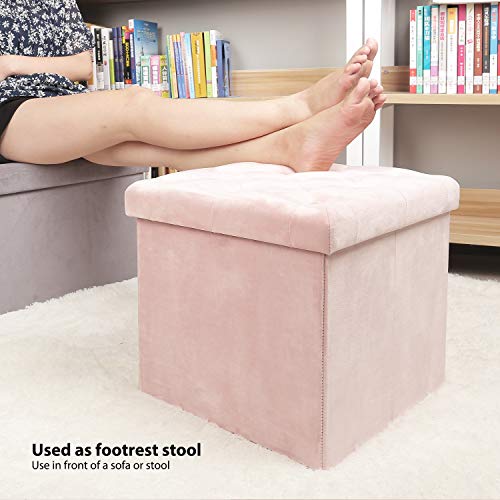 B Fsobeiialeo Storage Ottoman Cube, Velvet Tufted Folding Ottomans With Lid, Footstool Rest Padded Seat For Bedroom (Pink, Medium) #TOP1