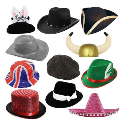 Paquete de 11 sombreros de fiesta para fotomatón. Sombreros novedosos para vestidos de fantasía. Sombreros divertidos para cumpleaños, graduaciones, bodas y fiestas. Tamaño: paquete de 11