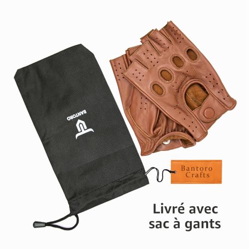 Bantoro Crafts Gants sans Doigts en Cuir de Mouton Marron de qualité supérieure - Confortables, Respirants et compatibles avec Les écrans tactiles (GL001B-XL) – vue 3
