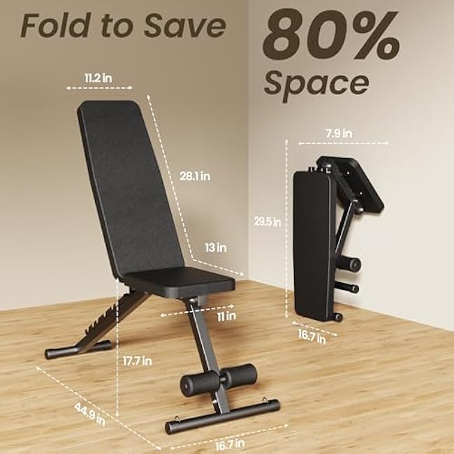 Adjustable Workout Bench for Home Gym, Foldable Weight Bench for Dumbbell Exercise Full Body Workout, Incline Decline Gym Bench for Fitness Strength Traning