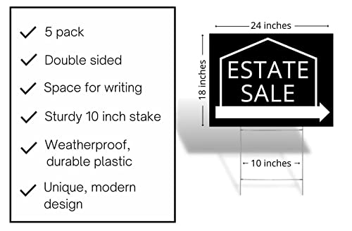 Estate Sale Signs Multi-Pack – Premium Large 24” X 18” Estate Sale Signs With Stakes – Professional Double-Sided Signs With Directional Arrows & Heavy Duty Yard Sign Stakes (3) #TOP1