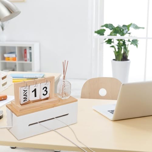 Boîte de rangement câbles et cache-fils en bois pour bureau et studio