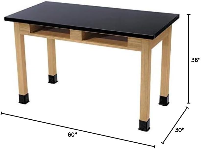 National Public Seating NPS 30x60 Modern Wood Science Lab Table with Book Compartments in Black