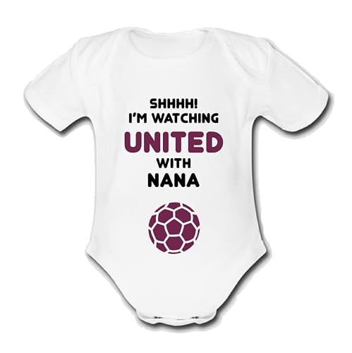 Image of Psychobaby UNITED MAROON Shhhh! I'm watching with Daddy Mummy Grandad Unique Football Babygrow Cute Utd Personalised Funny Baby West Vest Grow Boys Girls Unisex Gift Babygrow Bodysuit Ham