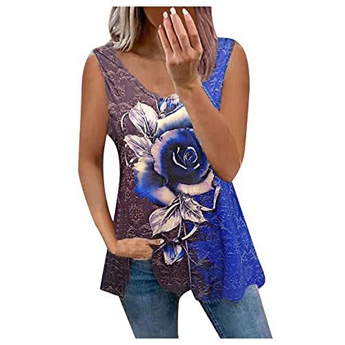 Womens Print V-neck Tank Tops, Casual Loose Sleeveless Tees Workout Shirts Tunic Blouse