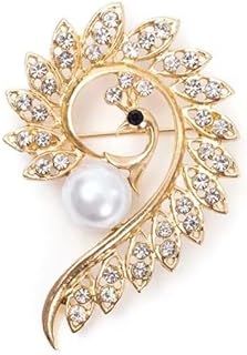 ブローチ 孔雀 クジャク くじゃく 人工真珠 ゴールドカラー 豪華 ゴージャス 華麗 エレガント フォーマル アクセサリーピン