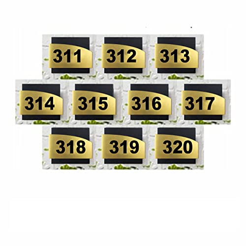Image of Combo Number Plate | Combo SET311-320(Pack of10)| Laser Cut Acrylic Black and Gold Color Smooth Finish Plate with Double Side Tape on Backside