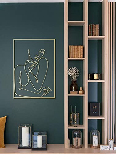 image for LODIIYAR Gold Female Wall Decor Set- Minimalist Nude Single Line Art, 
